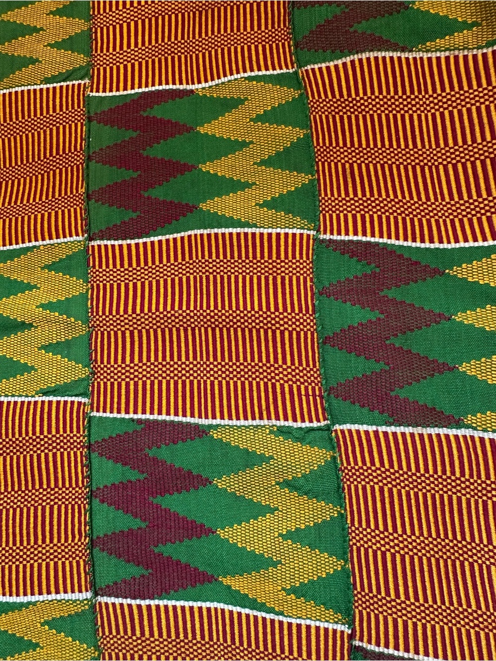 Handwoven Kente-Patterned Home Textile in Green, Yellow & Brown 34 by 64